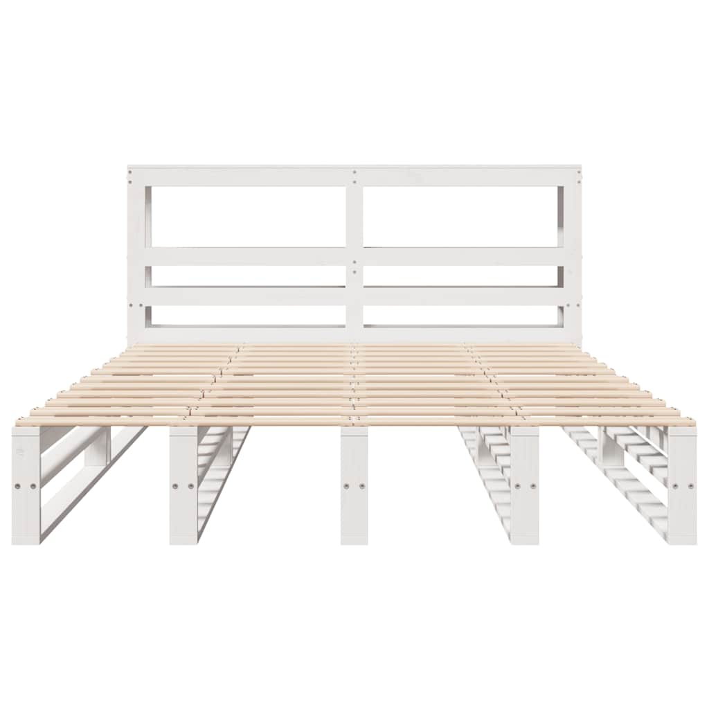 Bed Frame without Mattress White 150x200 cm King Size Solid Wood Pine