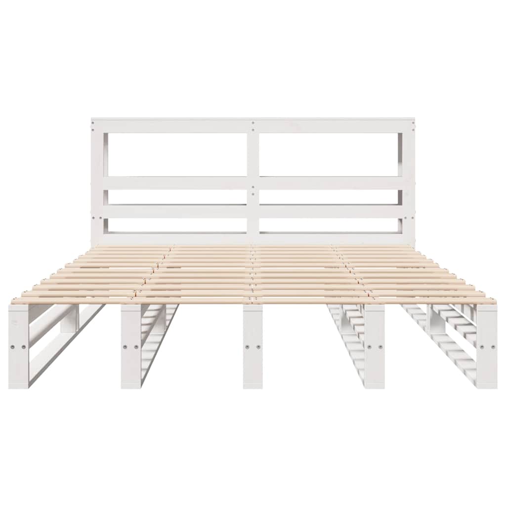 Bed Frame without Mattress White 135x190 cm Double Solid Wood Pine