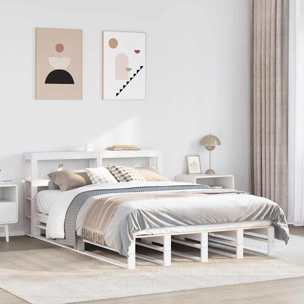 Bed Frame without Mattress White 140x190 cm Solid Wood Pine
