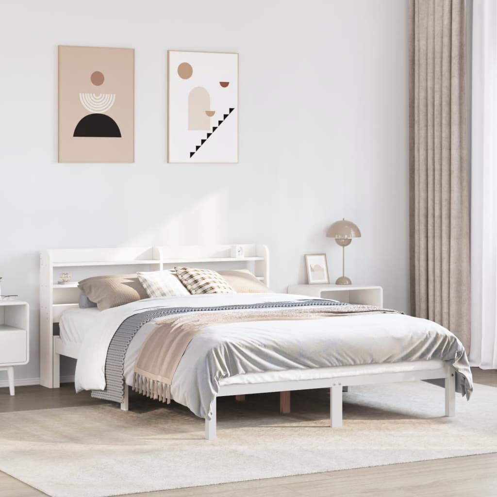 Bed Frame without Mattress White 150x200 cm King Size Solid Wood Pine