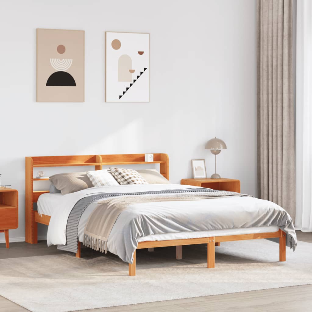 Bed Frame with Headboard without Mattress Wax Brown 135x190 cm Double