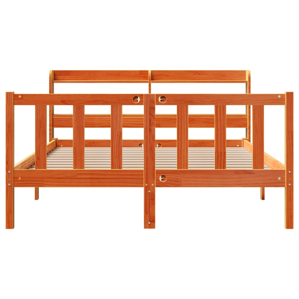 Bed Frame with Headboard without Mattress Wax Brown 120x190 cm Small Double