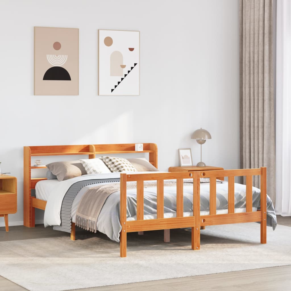 Bed Frame with Headboard without Mattress Wax Brown 120x190 cm Small Double