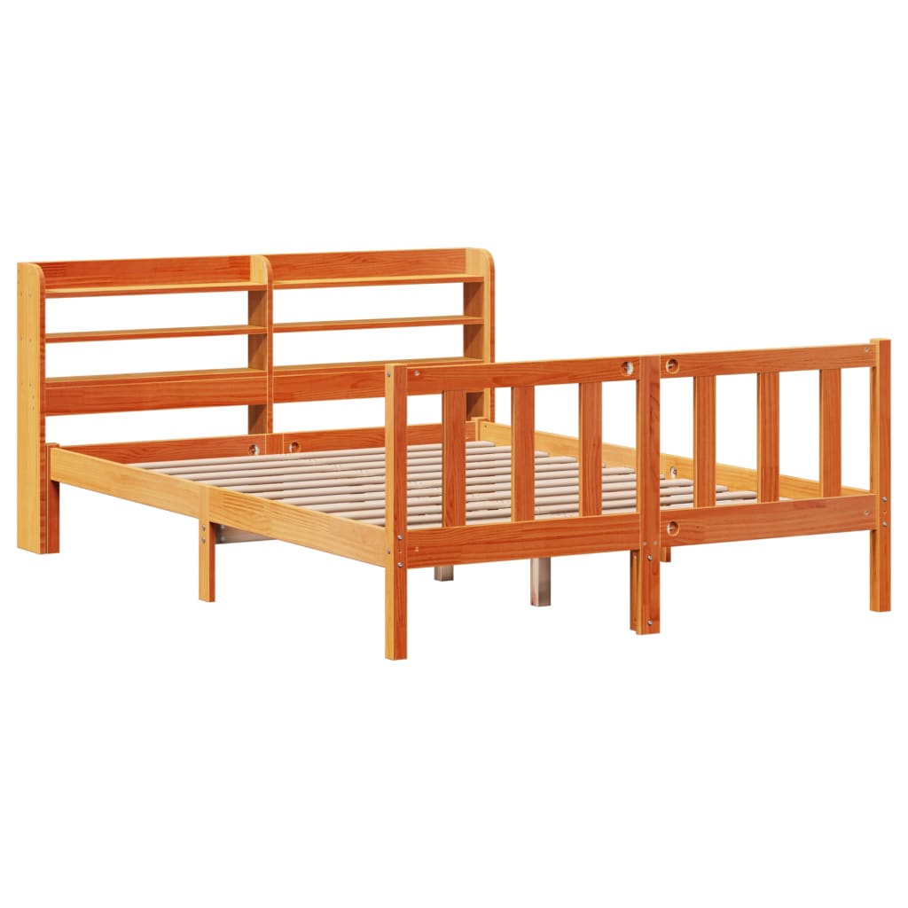 Bed Frame with Headboard without Mattress Wax Brown 135x190 cm Double