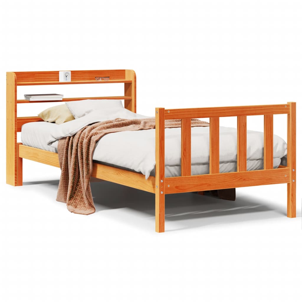 Bed Frame with Headboard without Mattress Wax Brown 100x200 cm