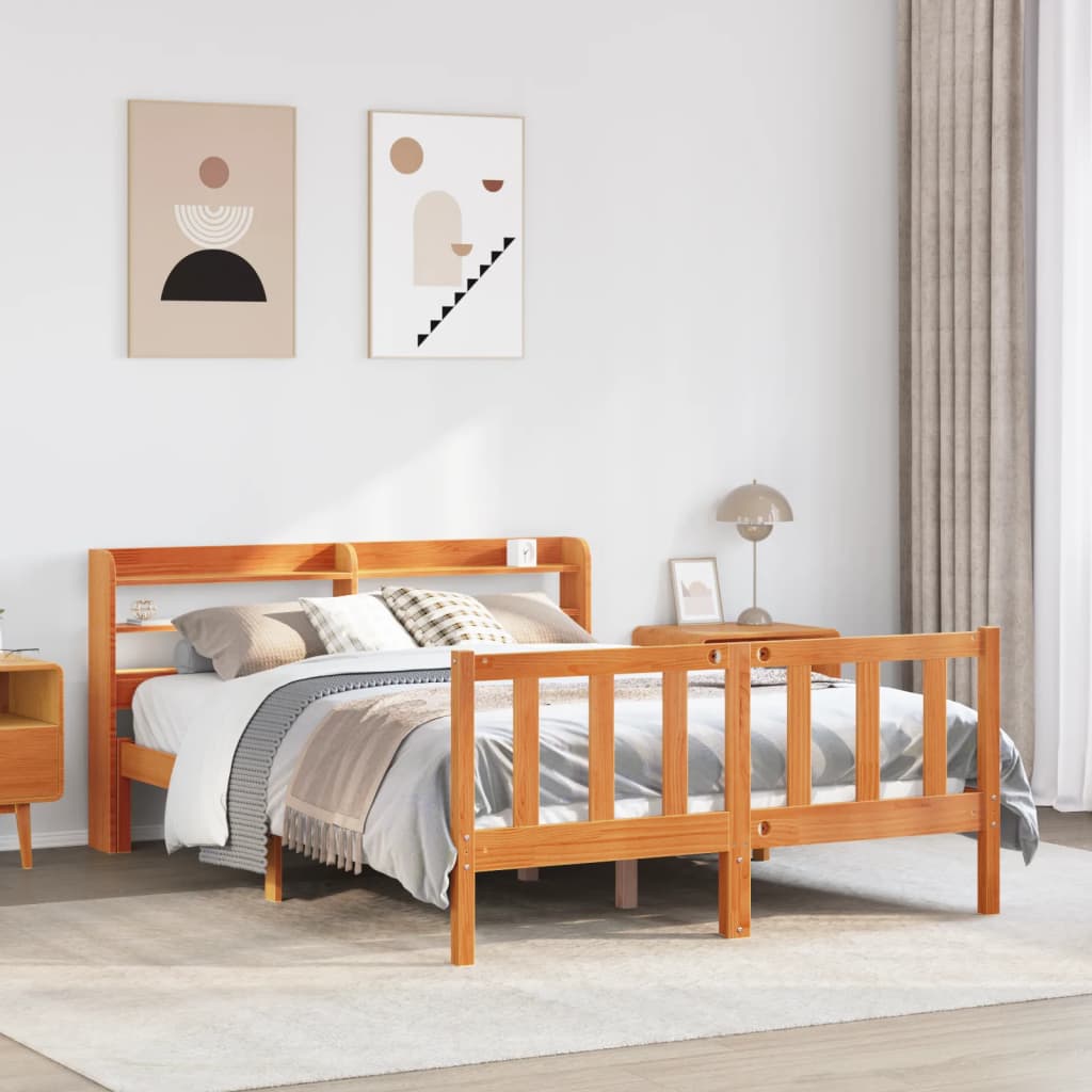 Bed Frame with Headboard without Mattress Wax Brown 140x200 cm