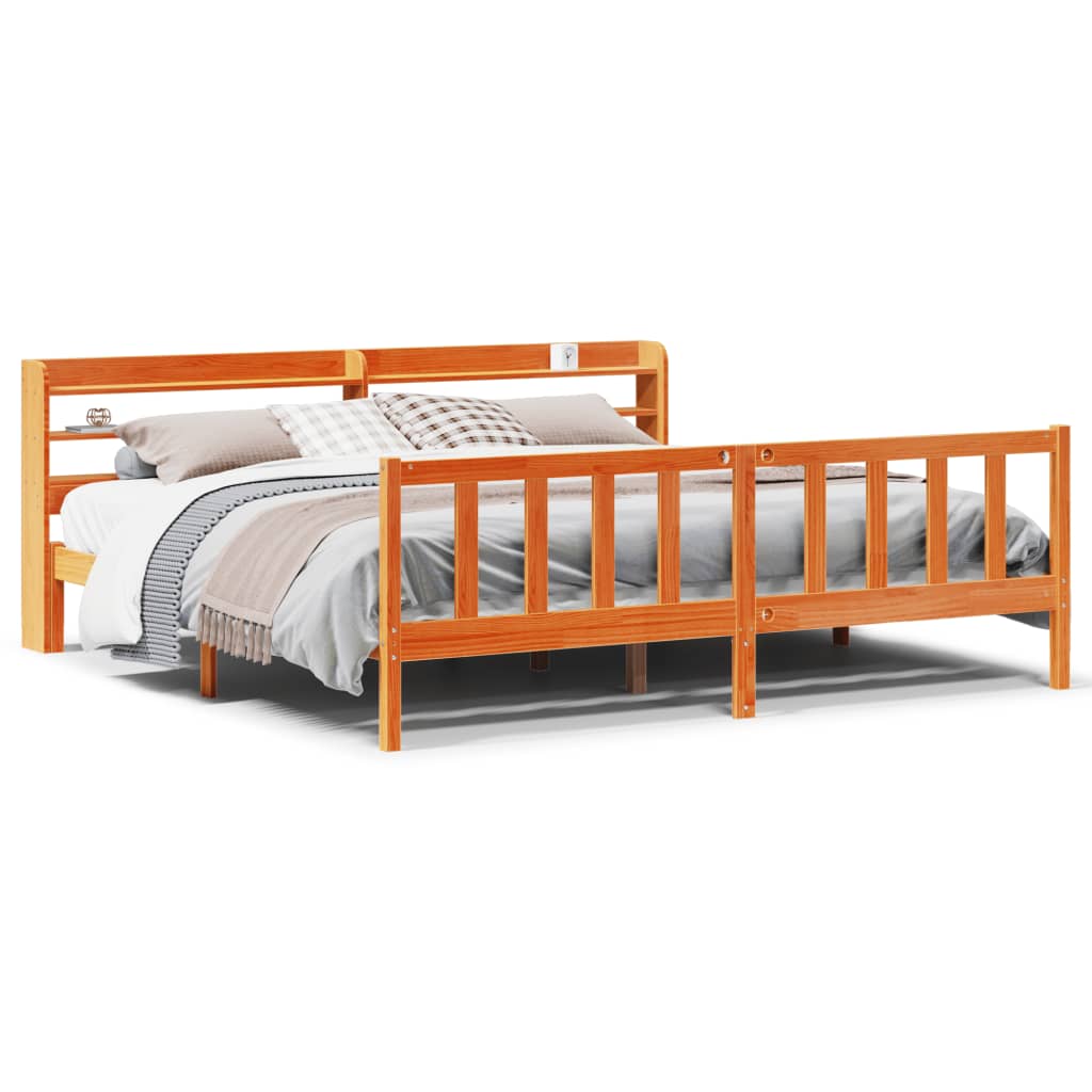 Bed Frame with Headboard without Mattress Wax Brown 200x200 cm