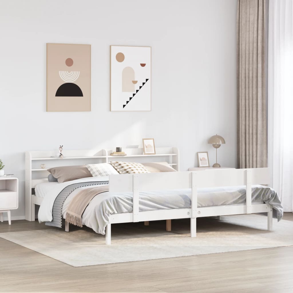 Bed Frame without Mattress White 200x200 cm Solid Wood Pine