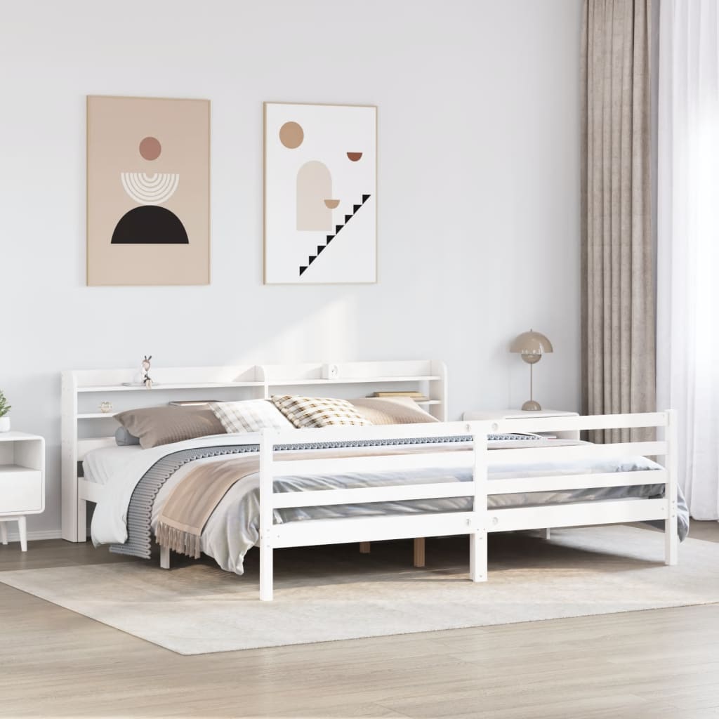 Bed Frame with Headboard without Mattress White 180x200 cm Super King