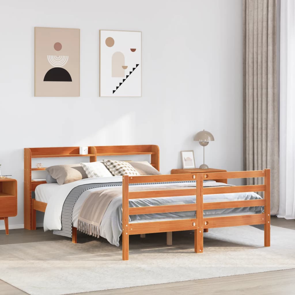 Bed Frame without Mattress Wax Brown 120x190 cm Small Double Solid Wood Pine