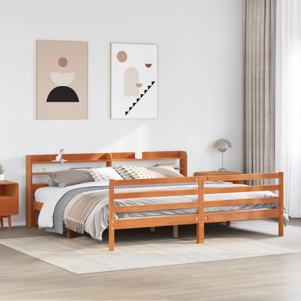 Bed Frame without Mattress Wax Brown 180x200 cm Super King Solid Wood Pine