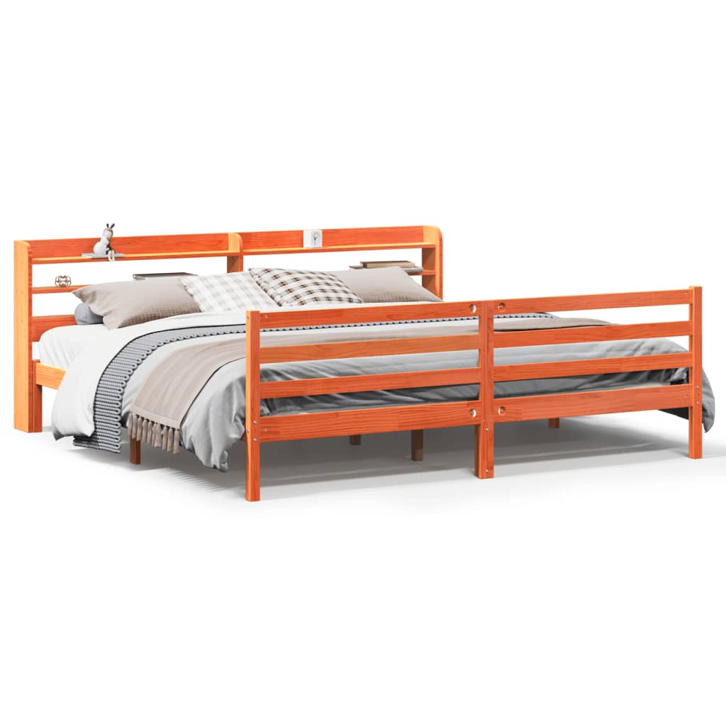 Bed Frame without Mattress Wax Brown 200x200 cm Solid Wood Pine