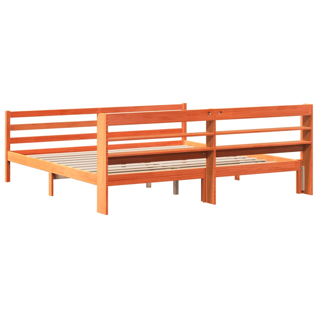 Bed Frame without Mattress Wax Brown 200x200 cm Solid Wood Pine