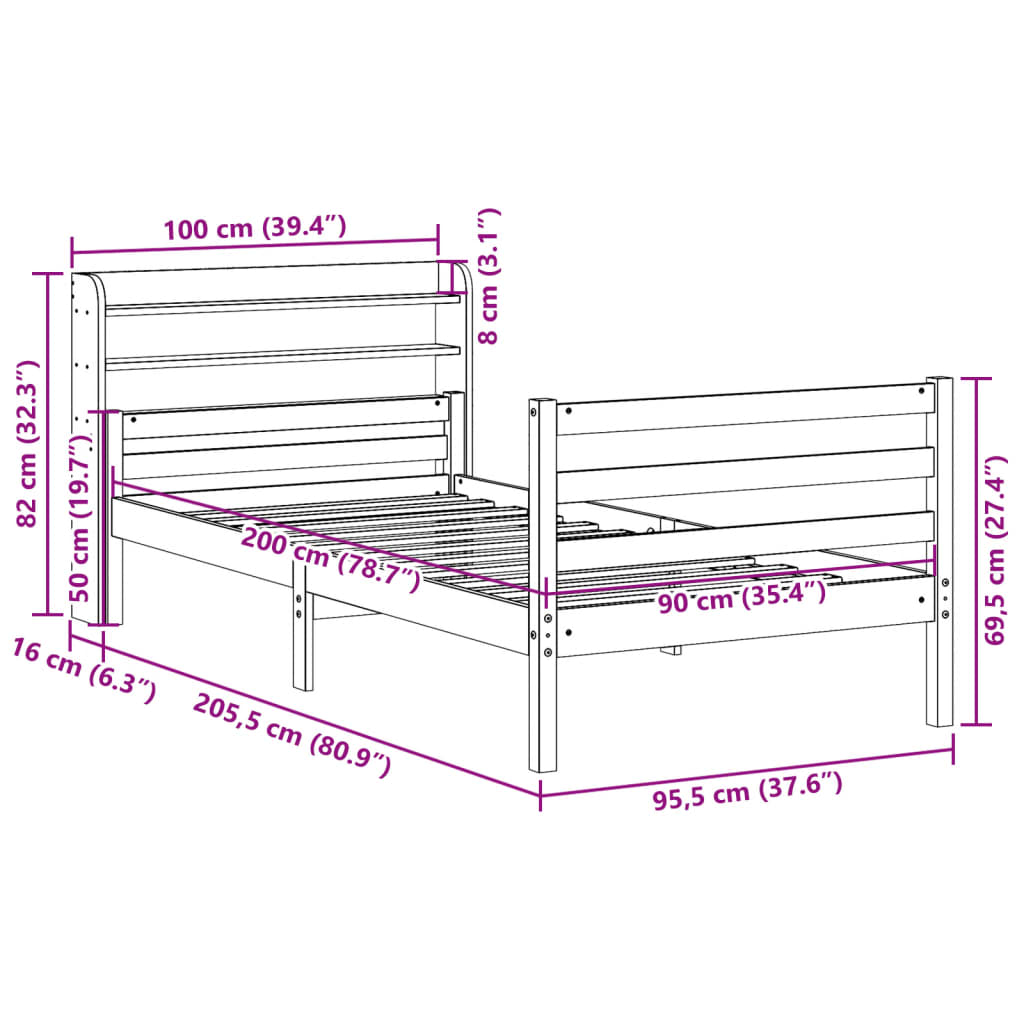 Bed Frame with Headboard without Mattress 90x200 cm