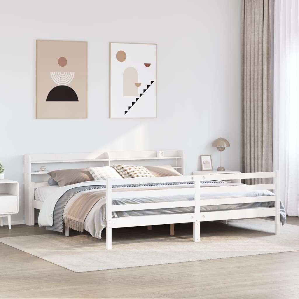Bed Frame with Headboard without Mattress White 180x200 cm Super King