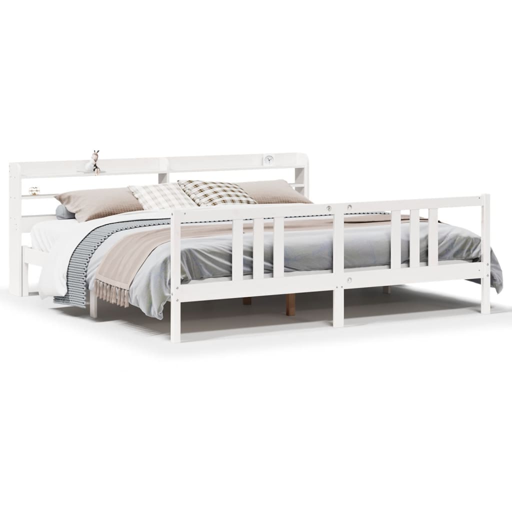 Bed Frame with Headboard without Mattress White 200x200 cm