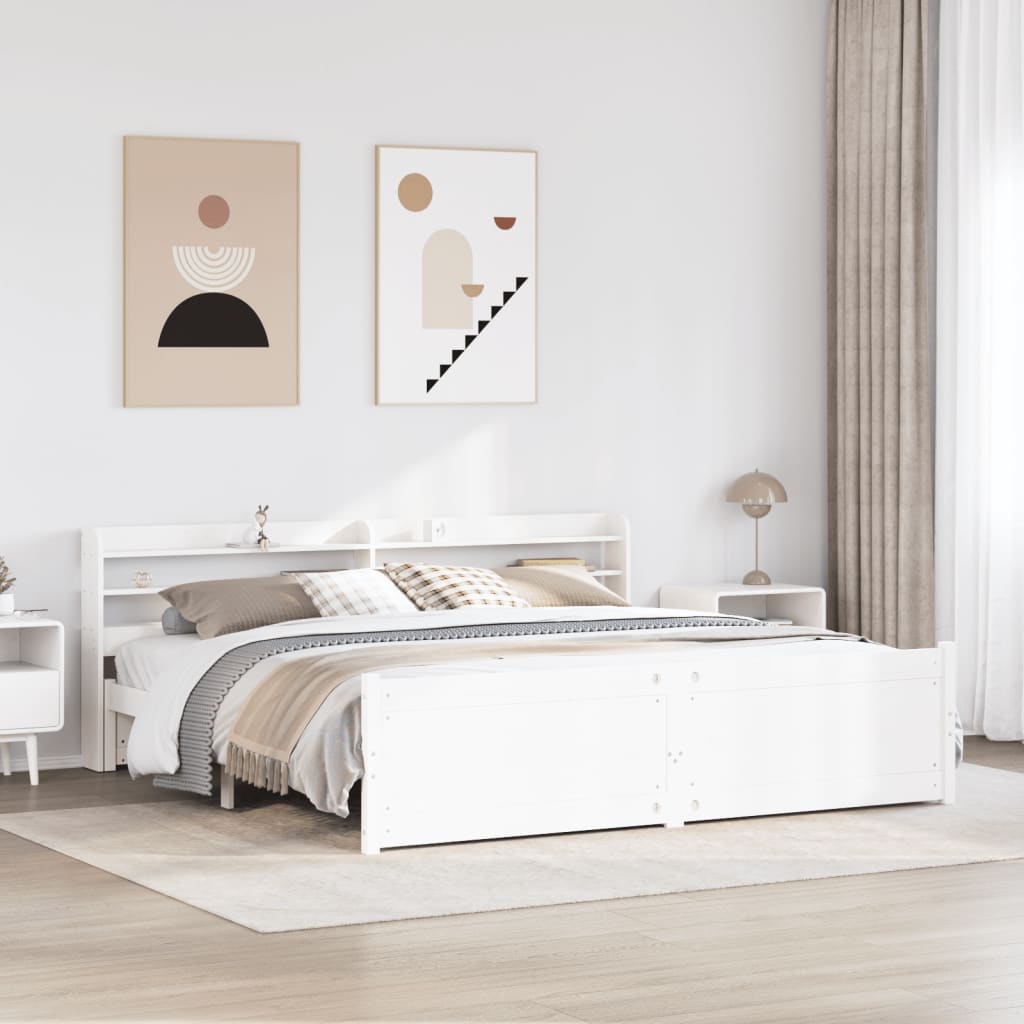Bed Frame with Headboard without Mattress White 200x200 cm