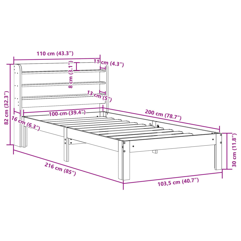 Bed Frame with Headboard without Mattress White 100x200 cm