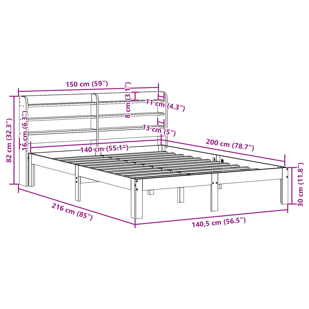 Bed Frame with Headboard without Mattress White 140x200 cm