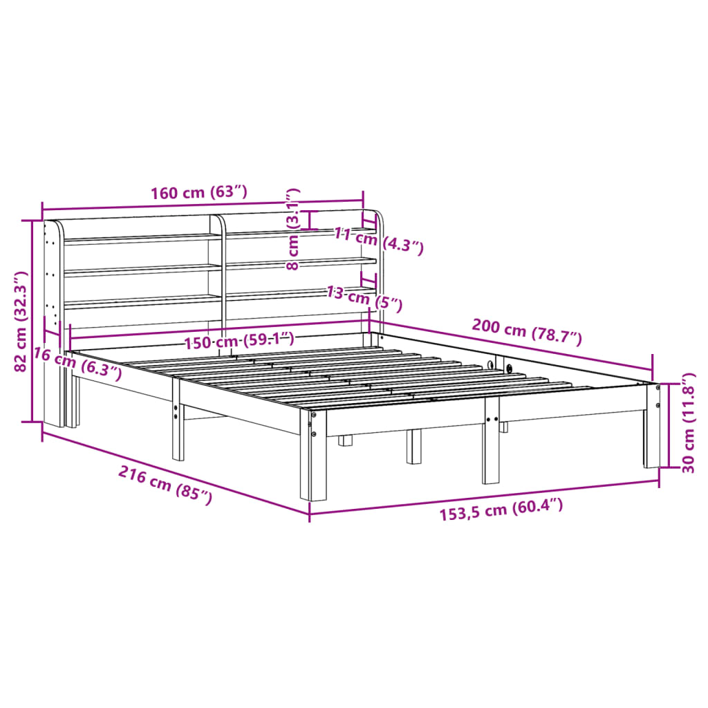 Bed Frame with Headboard without Mattress White 150x200 cm King Size