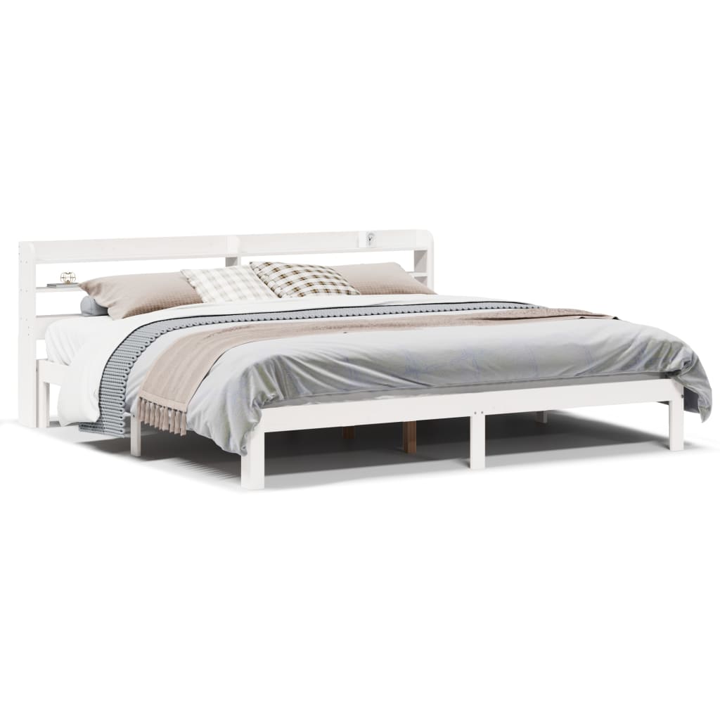Bed Frame with Headboard without Mattress White 180x200 cm Super King