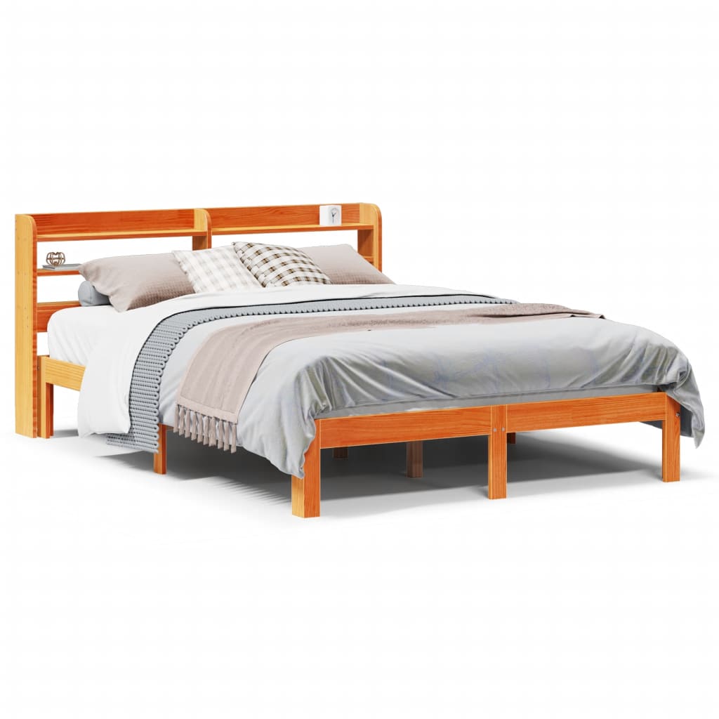Bed Frame without Mattress Wax Brown 135x190 cm Double Solid Wood Pine