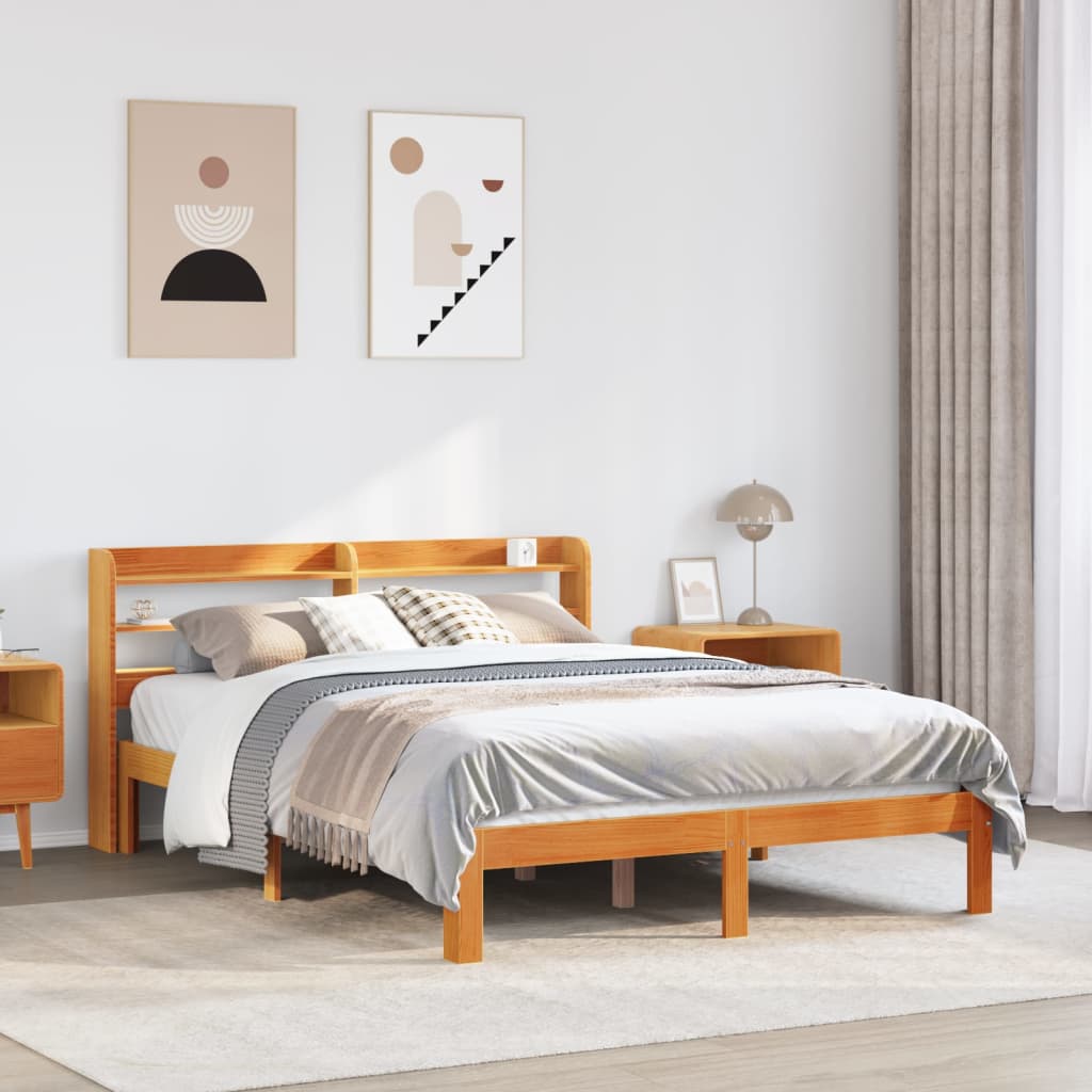 Bed Frame without Mattress Wax Brown 135x190 cm Double Solid Wood Pine