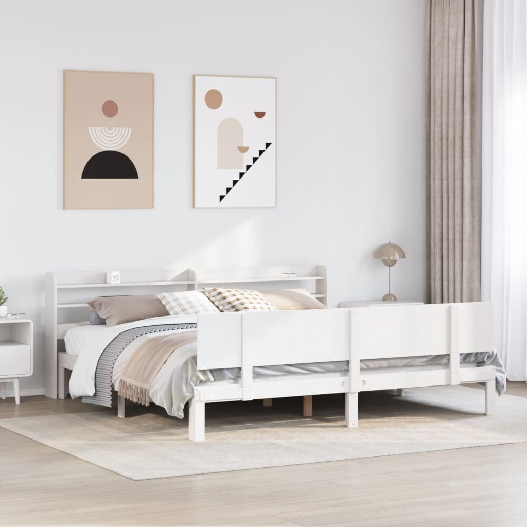 Bed Frame with Headboard without Mattress White 200x200 cm
