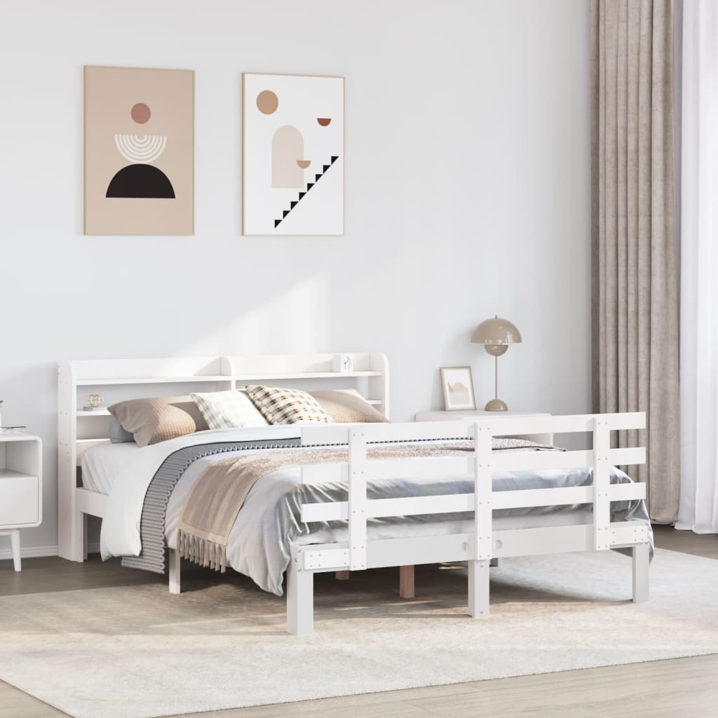 Bed Frame with Headboard without Mattress White 135x190 cm Double