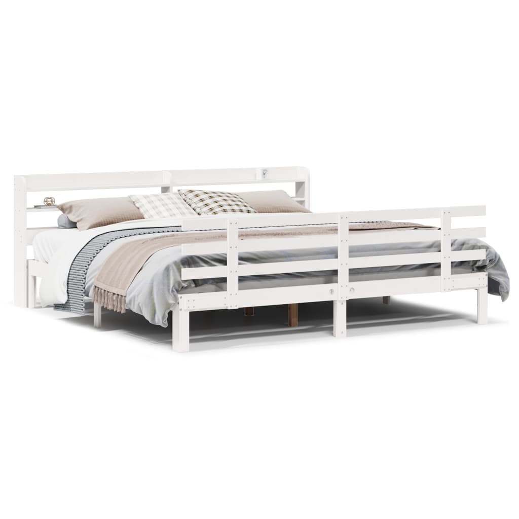 Bed Frame with Headboard without Mattress White 180x200 cm Super King