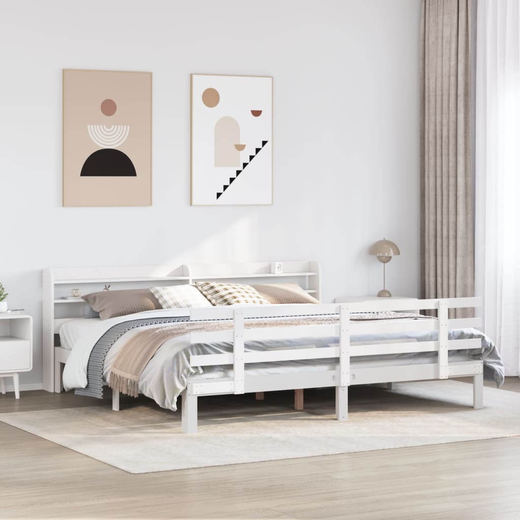 Bed Frame with Headboard without Mattress White 180x200 cm Super King