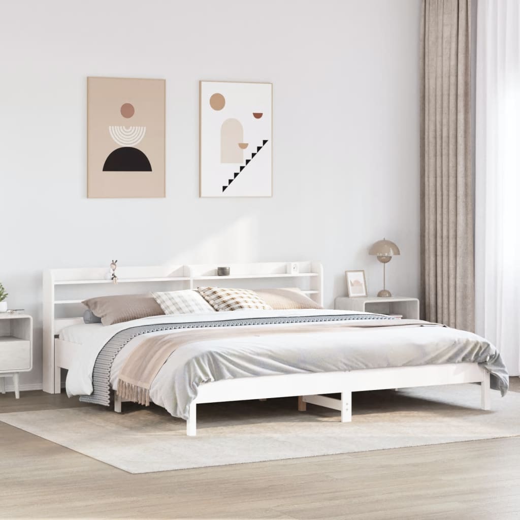 Bed Frame without Mattress White 200x200 cm Solid Wood Pine