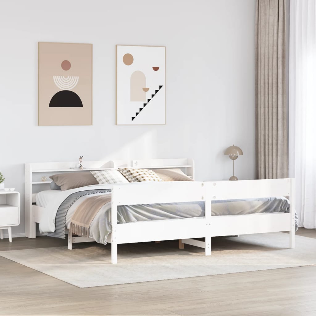 Bed Frame without Mattress White 200x200 cm Solid Wood Pine