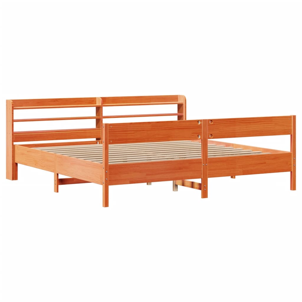 Bed Frame without Mattress Wax Brown 200x200 cm Solid Wood Pine