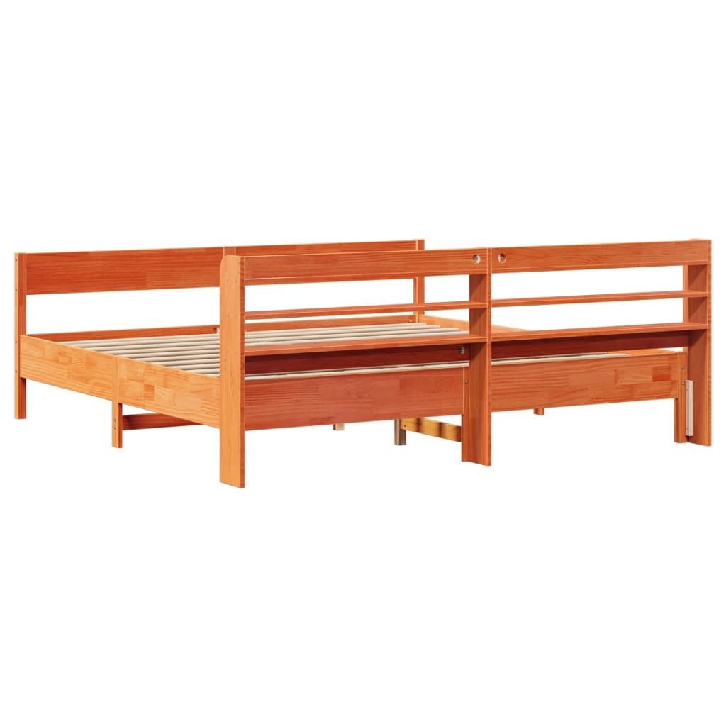 Bed Frame without Mattress Wax Brown 200x200 cm Solid Wood Pine