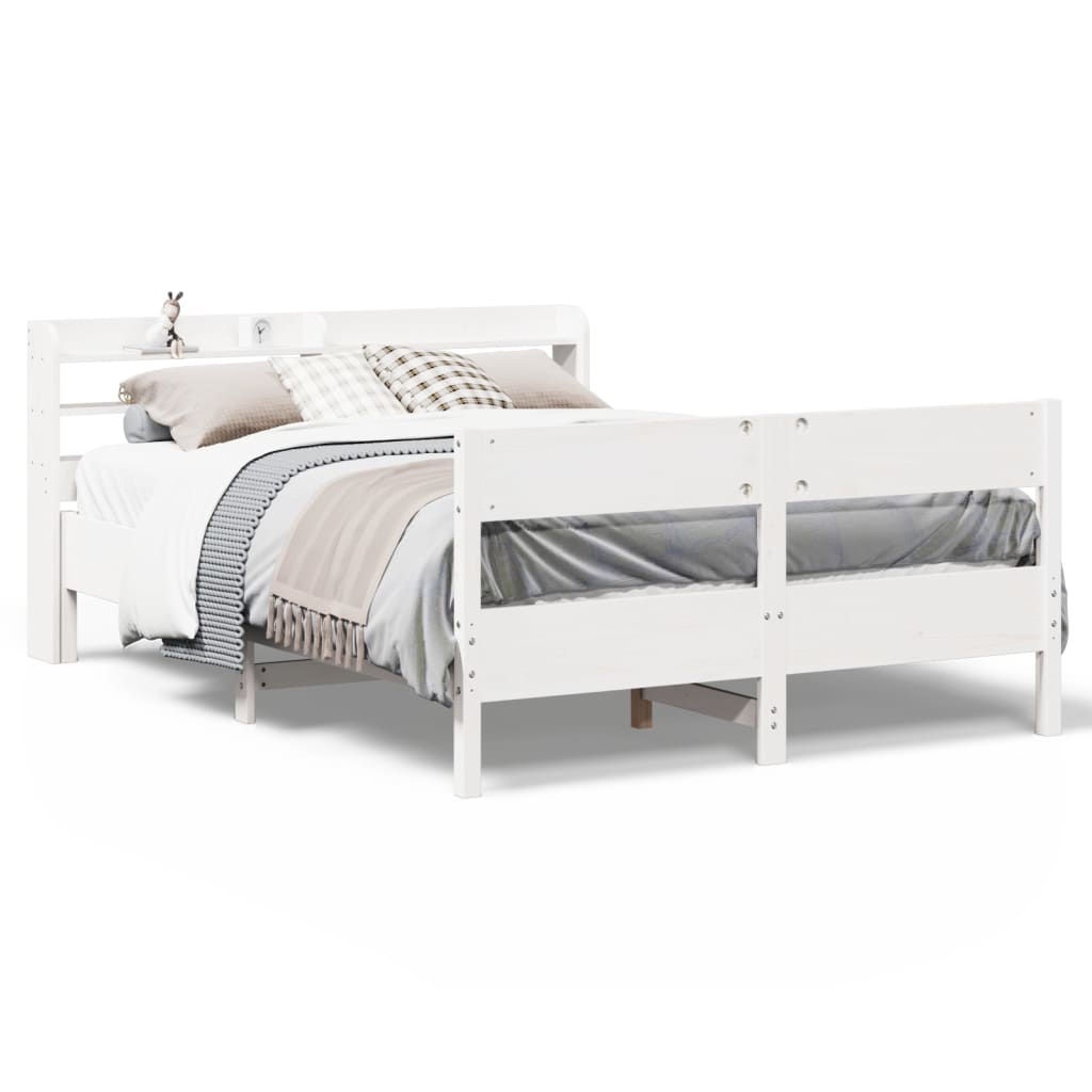 Bed Frame without Mattress White 150x200 cm King Size Solid Wood Pine