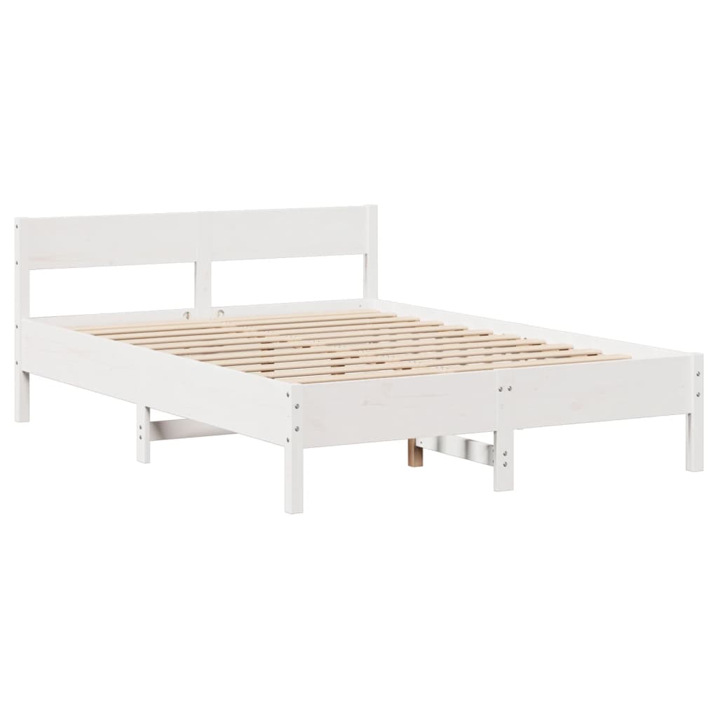 Bed Frame without Mattress White 150x200 cm King Size Solid Wood Pine