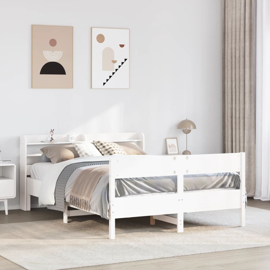 Bed Frame without Mattress White 150x200 cm King Size Solid Wood Pine