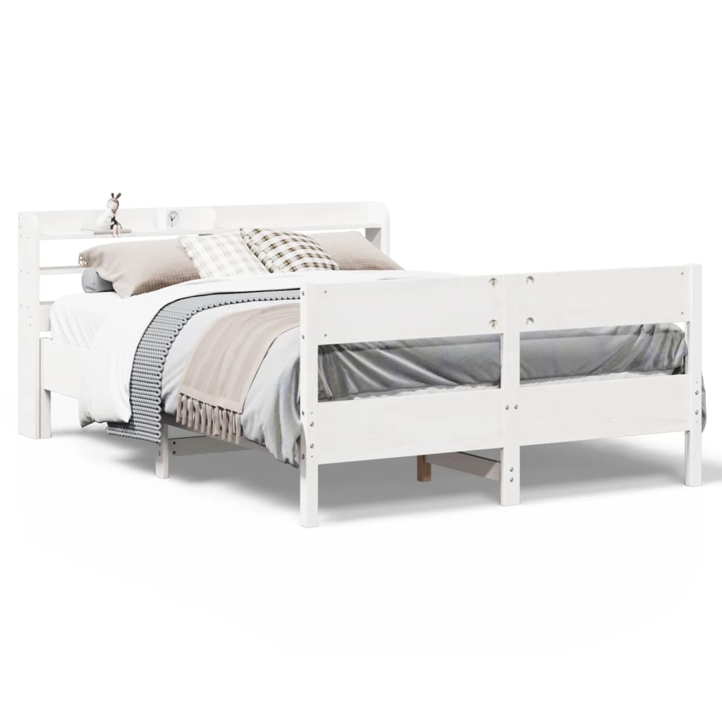 Bed Frame without Mattress White 135x190 cm Double Solid Wood Pine