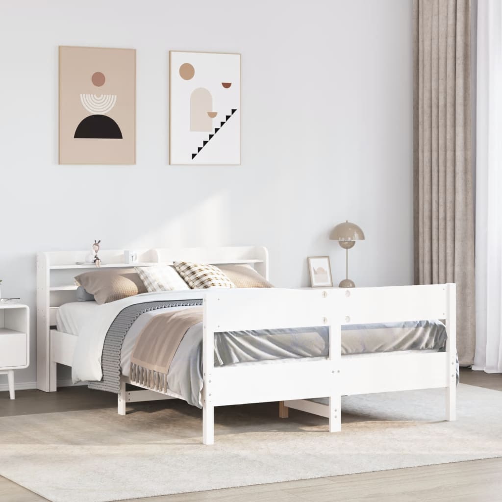 Bed Frame without Mattress White 135x190 cm Double Solid Wood Pine