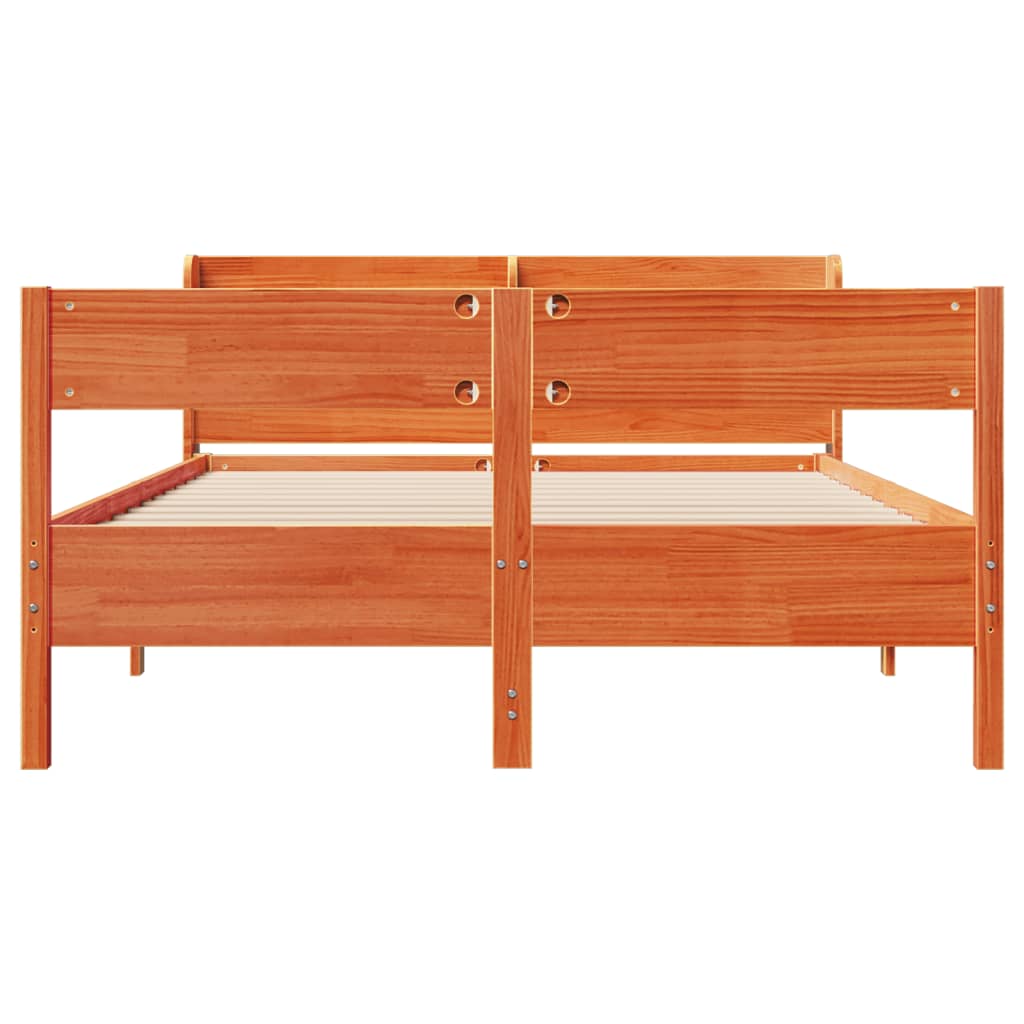 Bed Frame without Mattress Wax Brown 135x190 cm Double Solid Wood Pine