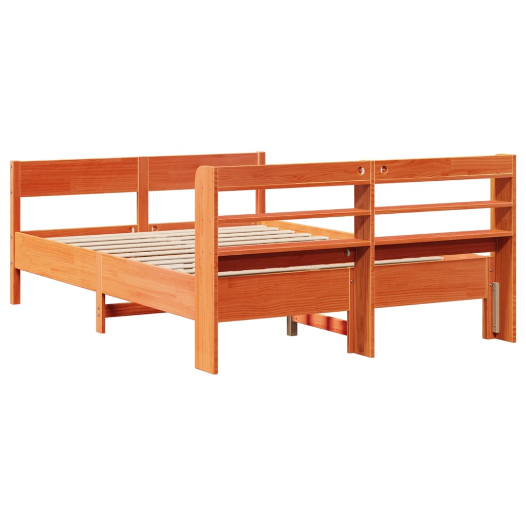 Bed Frame without Mattress Wax Brown 135x190 cm Double Solid Wood Pine