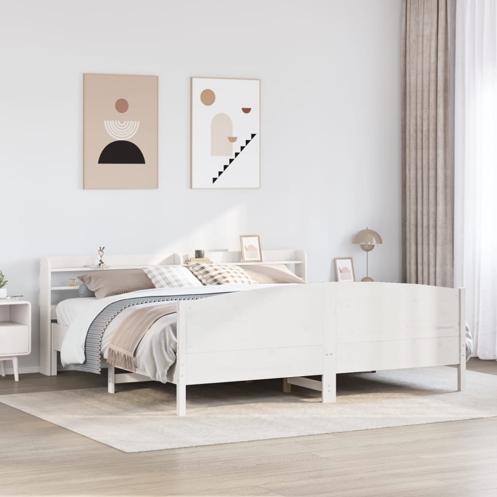 Bed Frame without Mattress White 200x200 cm Solid Wood Pine