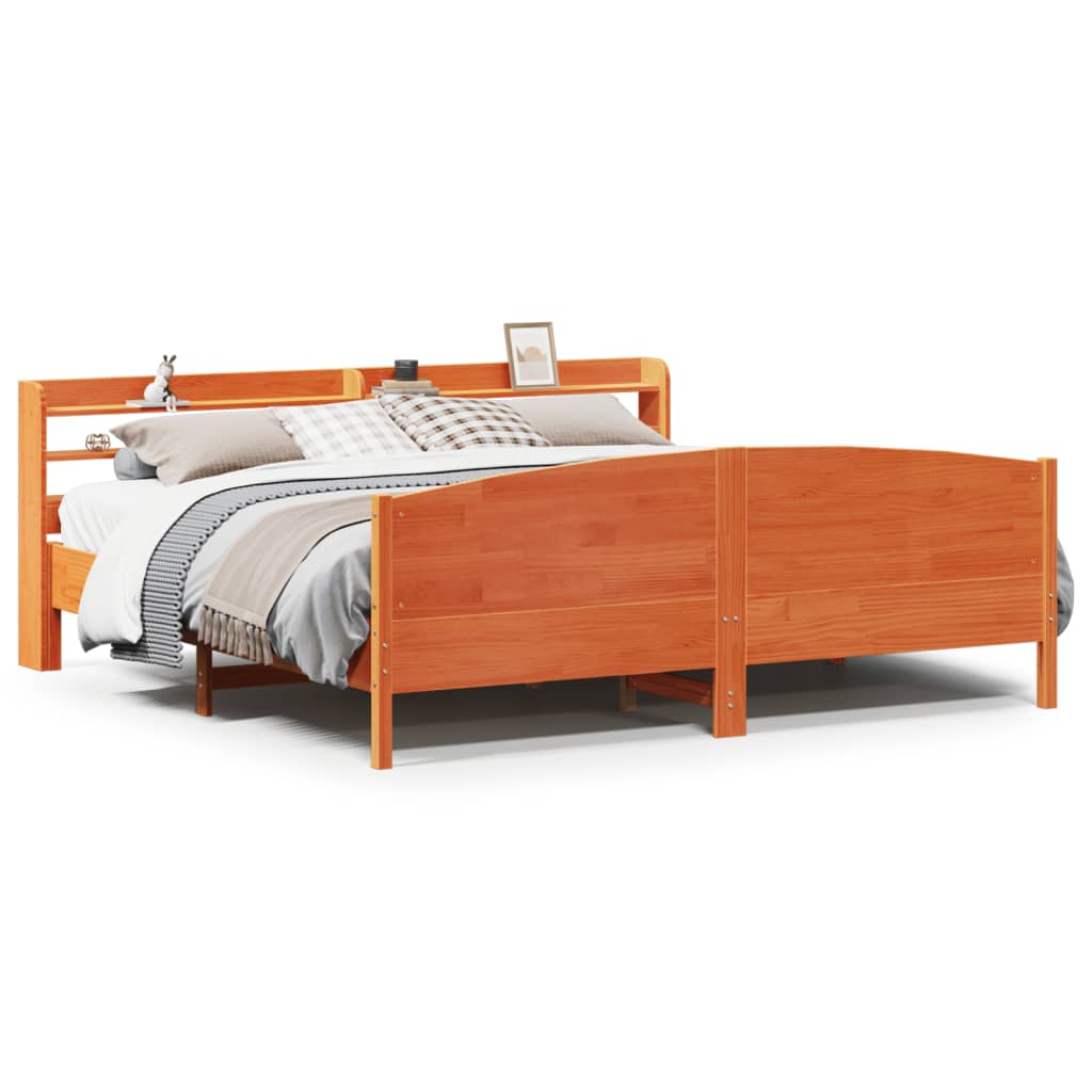 Bed Frame without Mattress Wax Brown 200x200 cm Solid Wood Pine