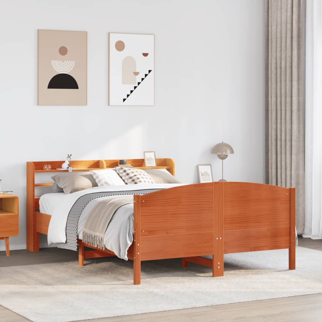 Bed Frame without Mattress Wax Brown 160x200 cm Solid Wood Pine