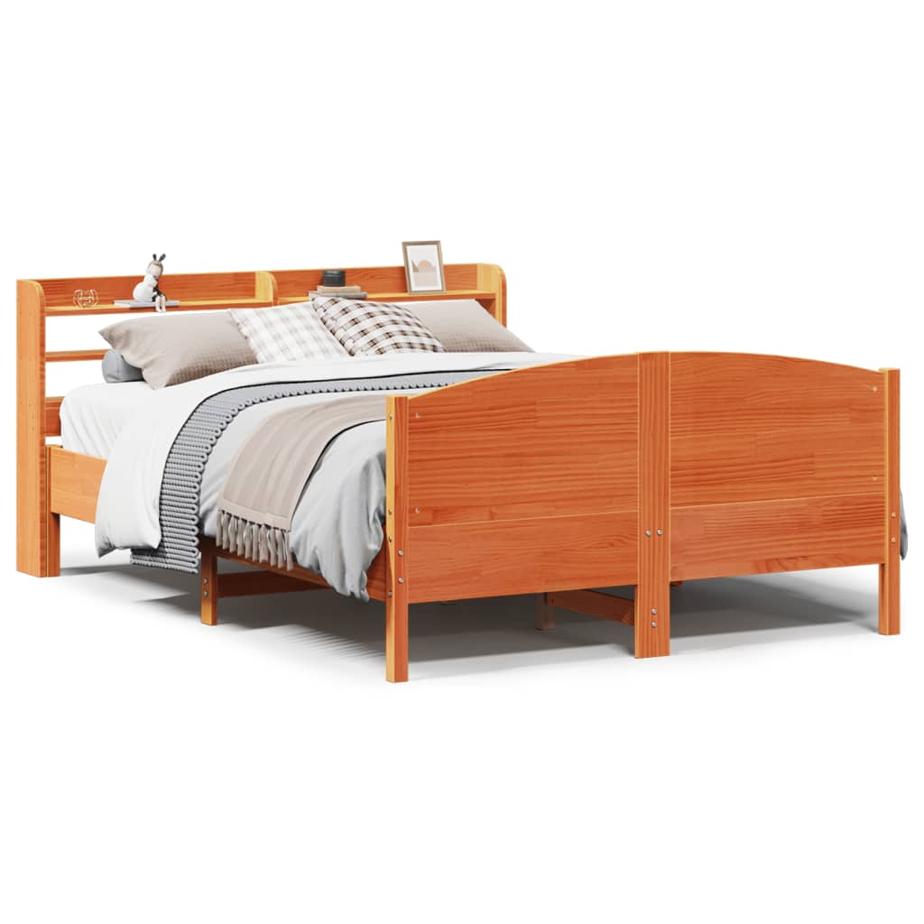 Bed Frame without Mattress Wax Brown 135x190 cm Double Solid Wood Pine