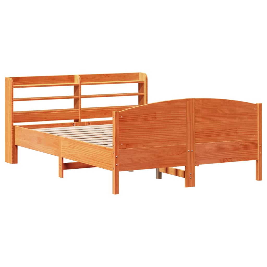 Bed Frame without Mattress Wax Brown 135x190 cm Double Solid Wood Pine