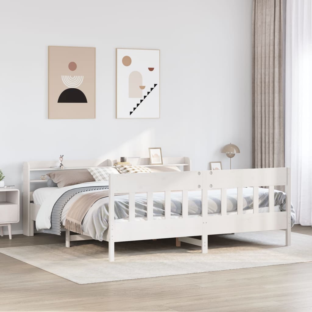 Bed Frame without Mattress White 200x200 cm Solid Wood Pine