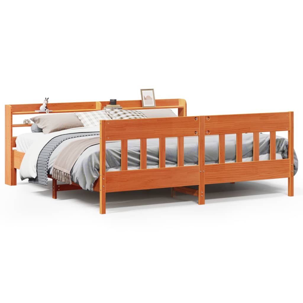 Bed Frame without Mattress Wax Brown 200x200 cm Solid Wood Pine