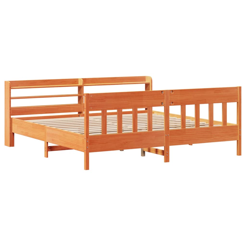 Bed Frame without Mattress Wax Brown 200x200 cm Solid Wood Pine